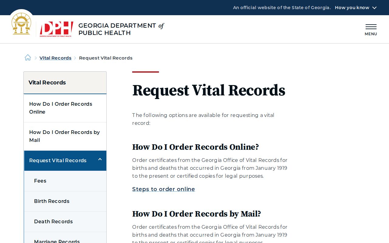 Union City residents directory Georgia vital records request options