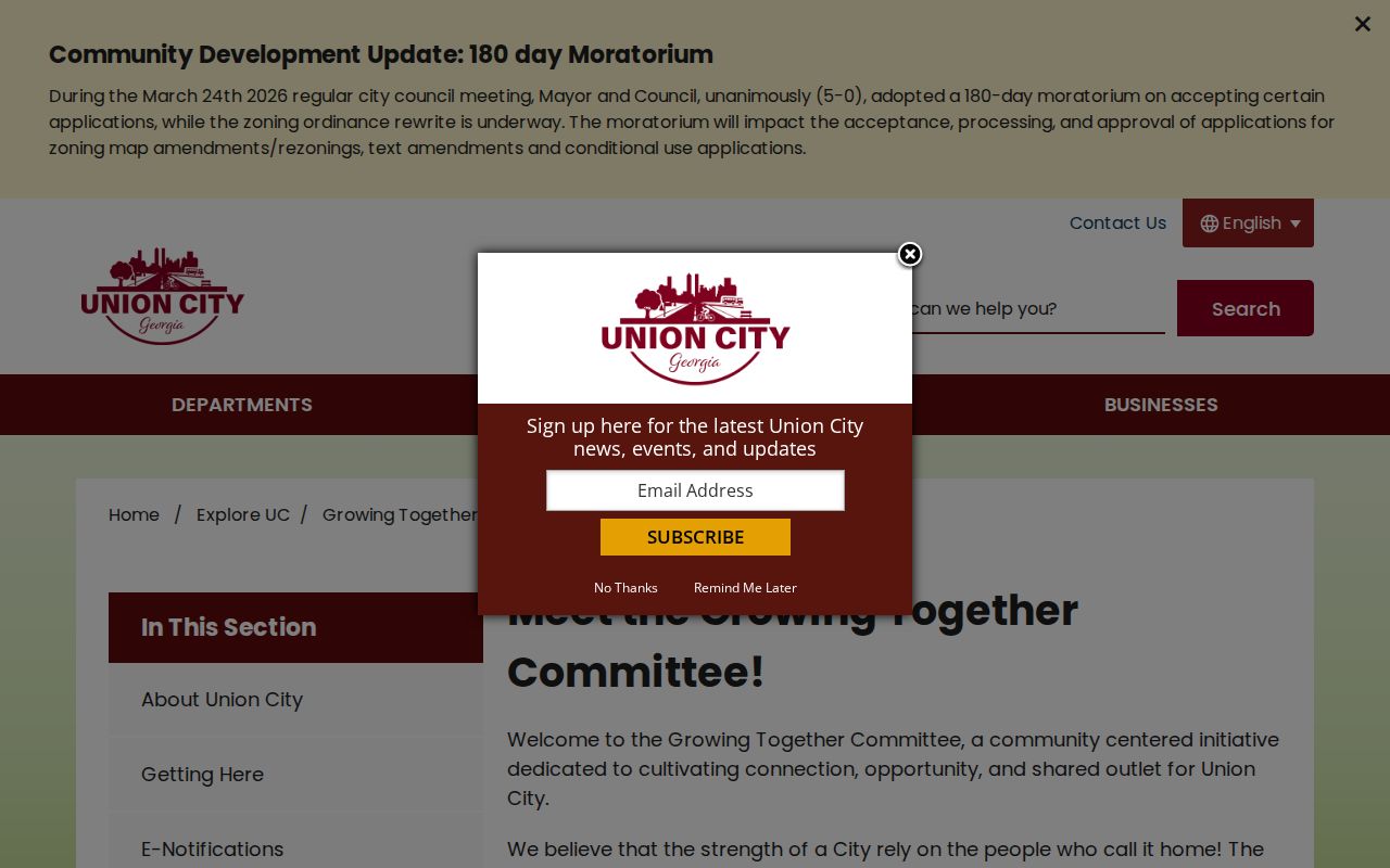 Union City Growing Together civic committee roster and public contact information