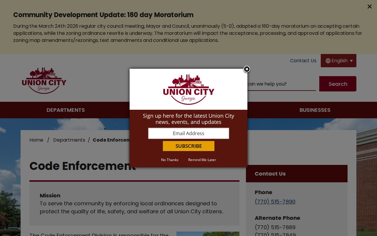 Union City Code Enforcement information for adjacent-property and block records