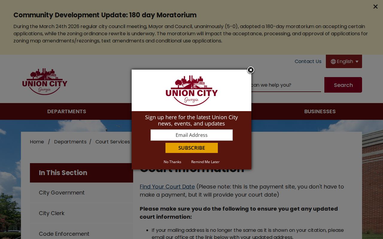Union City Municipal Court information for official local record requests