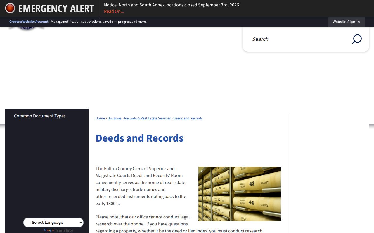 Fulton County deeds and records room information for historical Union City property research