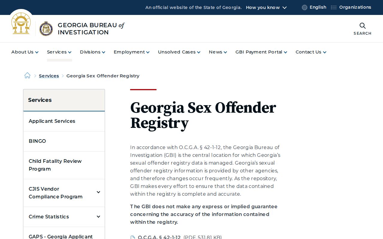 Georgia Bureau of Investigation registry guidance and search access