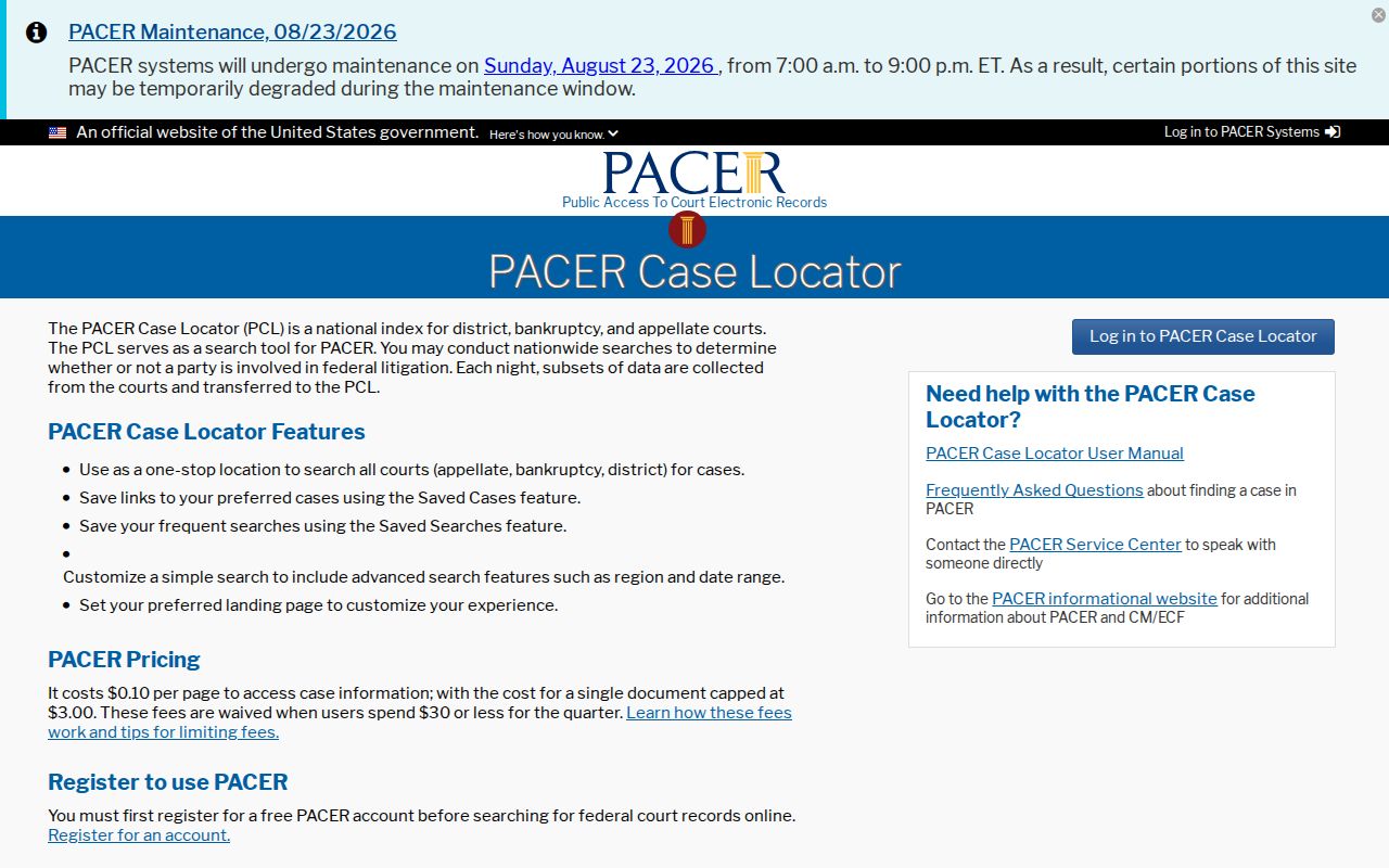 PACER federal case locator for Union City name research