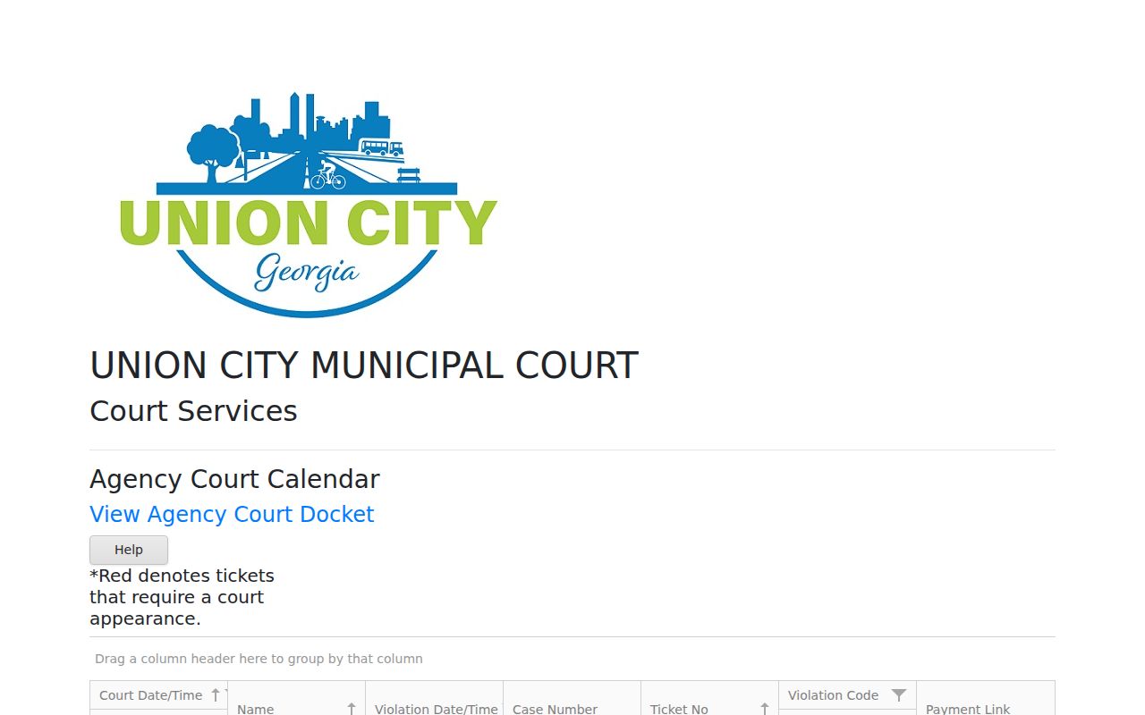 Union City Municipal Court public calendar and name filters