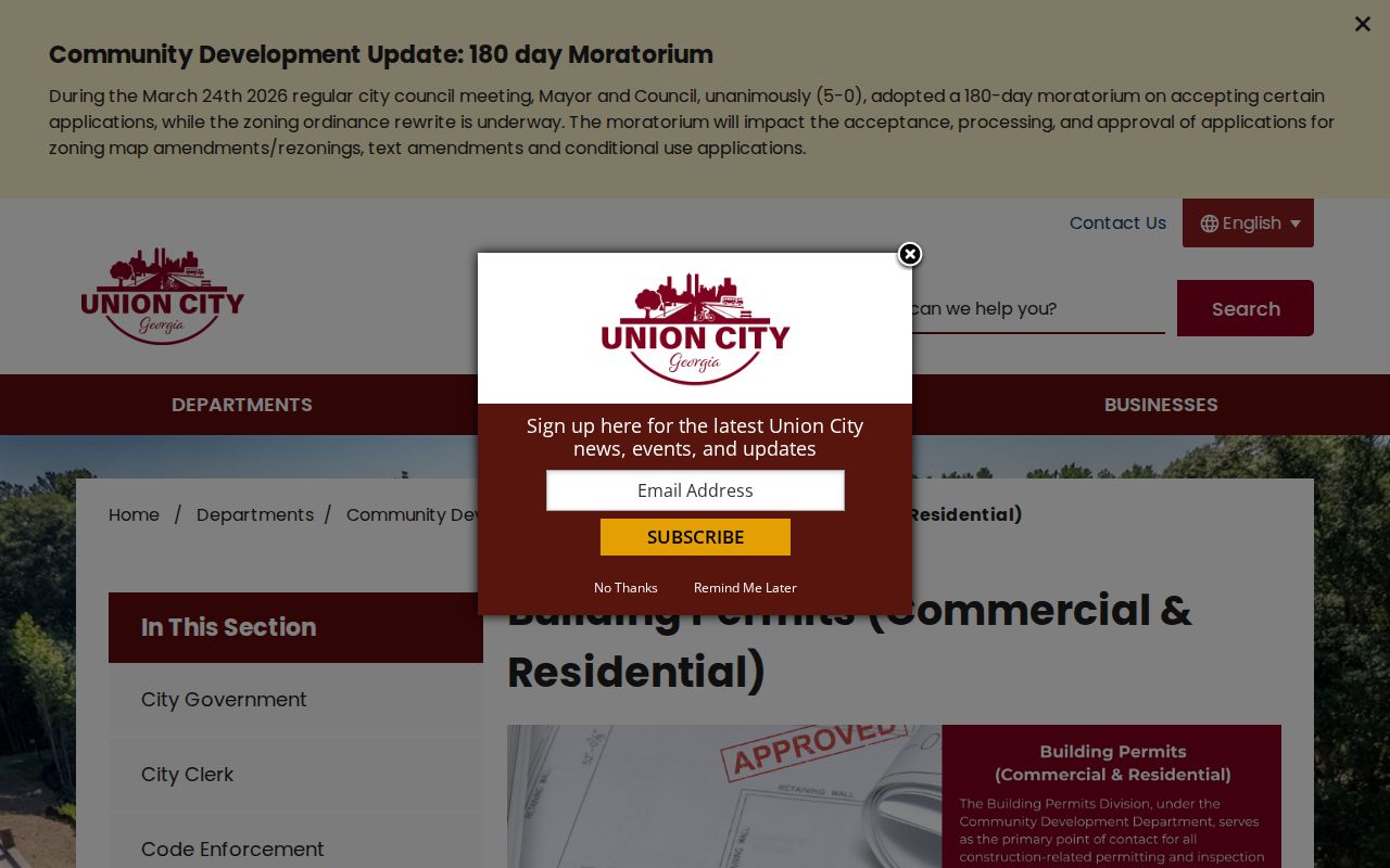 Union City permit access page for address records